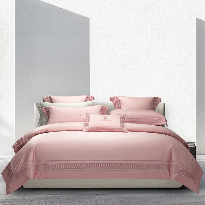 诗黛尔 2025秋冬新款长绒棉刺绣四件套-罗意威系列 落樱粉