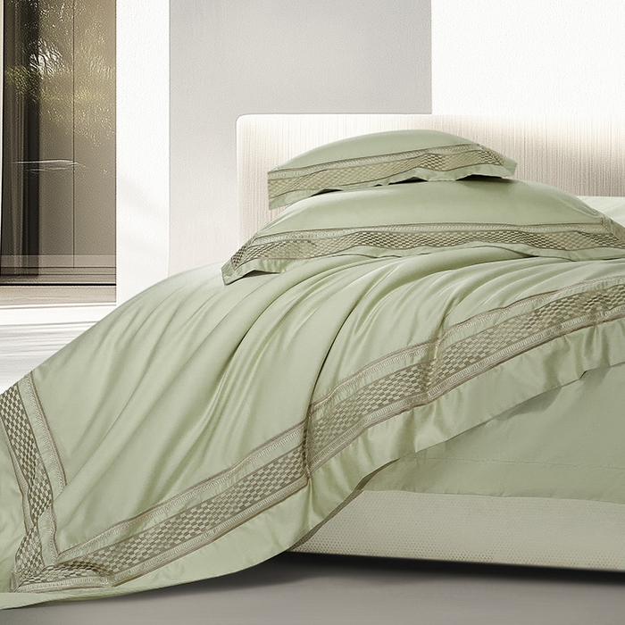 91家纺网 家纺一手货源 找家纺 诗黛尔 2025秋冬新款长绒棉刺绣四件套-罗意威系列 油果绿