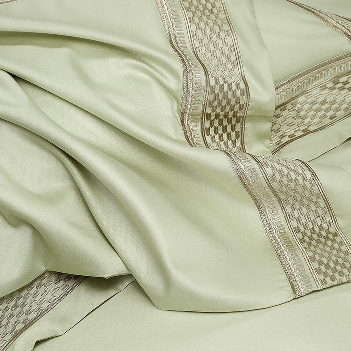 91家纺网 家纺一手货源 找家纺 诗黛尔 2025秋冬新款长绒棉刺绣四件套-罗意威系列 油果绿