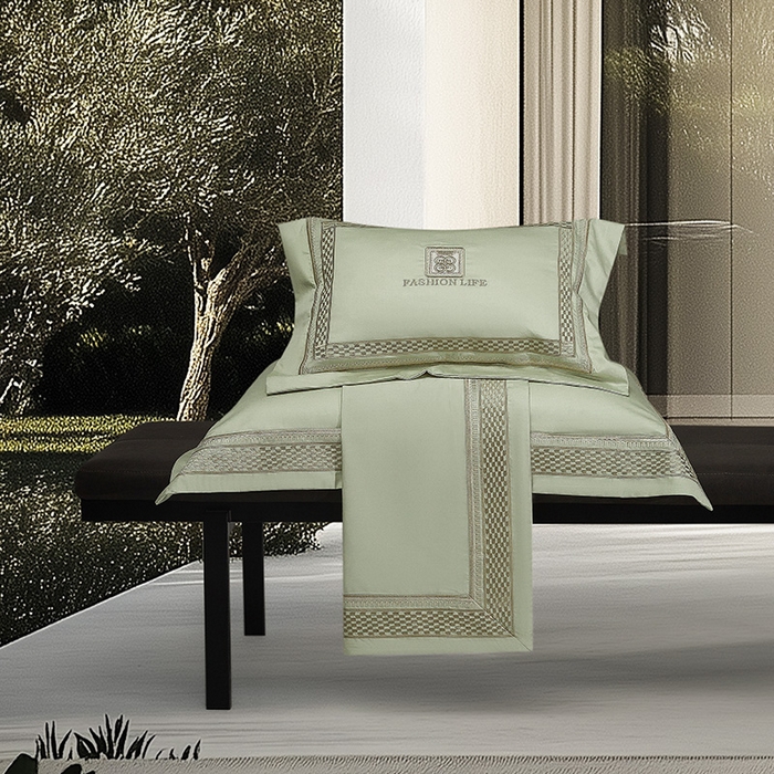 91家纺网 家纺一手货源 找家纺 诗黛尔 2025秋冬新款长绒棉刺绣四件套-罗意威系列 油果绿