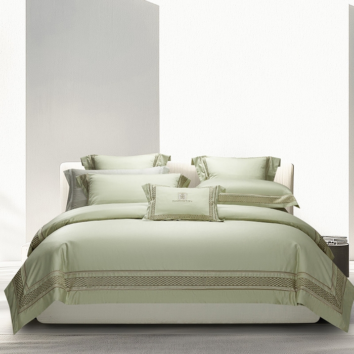 诗黛尔 2025秋冬新款长绒棉刺绣四件套-罗意威系列 油果绿