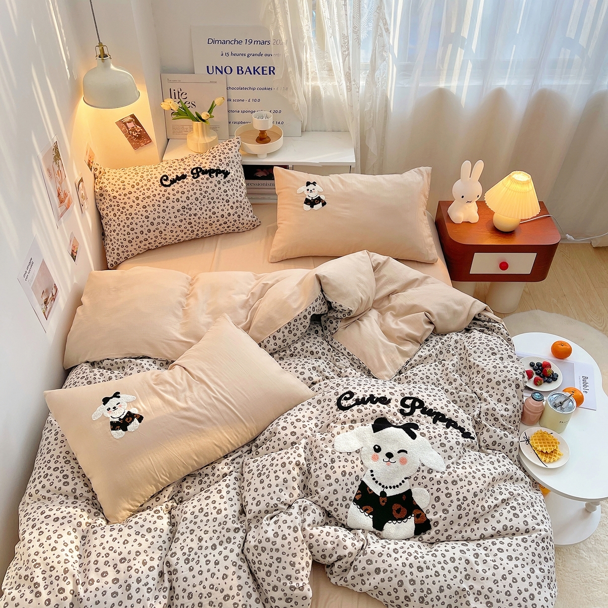 91家纺网 家纺一手货源 找家纺 [91家纺网精选] 2025春夏新款双层纱卡通毛巾绣四件套