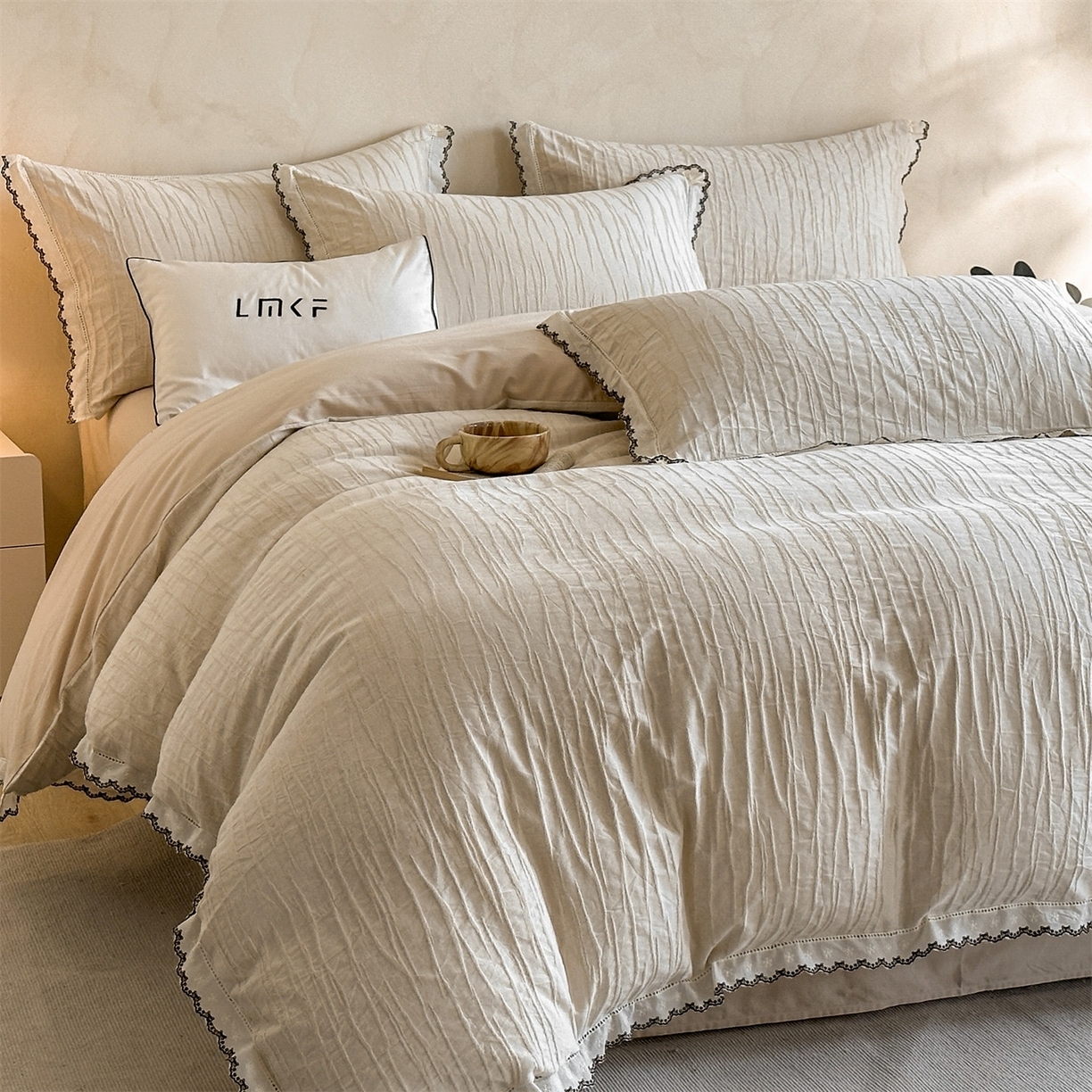 91家纺网 家纺一手货源 找家纺 [91家纺网精选]2025秋冬棉麻色织提花磨毛四件套