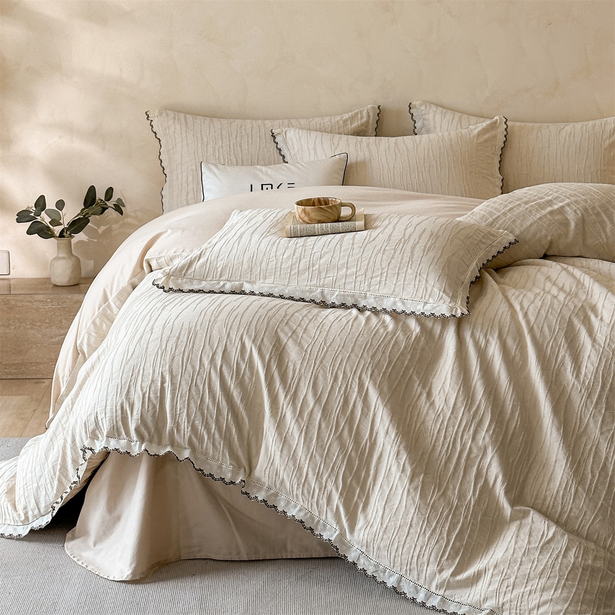 [91家纺网精选]2025秋冬棉麻色织提花磨毛四件套