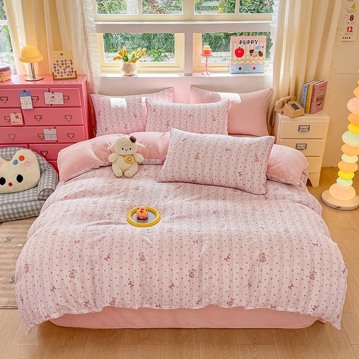 91家纺网 家纺一手货源 找家纺 （总）壹号库家纺 2025新款皱皱纱舒暖绒四件套