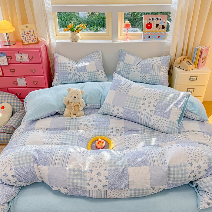 91家纺网 家纺一手货源 找家纺 （总）壹号库家纺 2025新款皱皱纱舒暖绒四件套