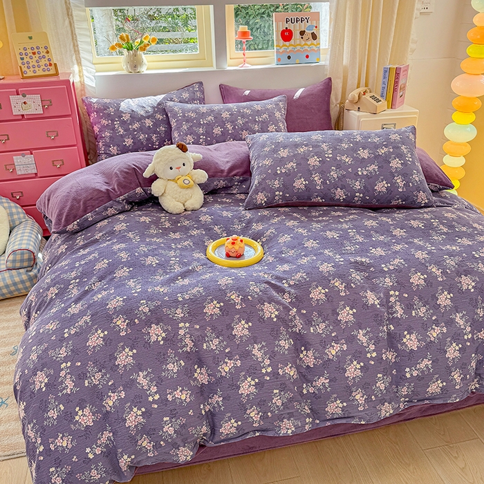 91家纺网 家纺一手货源 找家纺 壹号库家纺 2025新款皱皱纱舒暖绒四件套 豆蔻