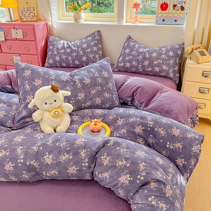 91家纺网 家纺一手货源 找家纺 壹号库家纺 2025新款皱皱纱舒暖绒四件套 豆蔻