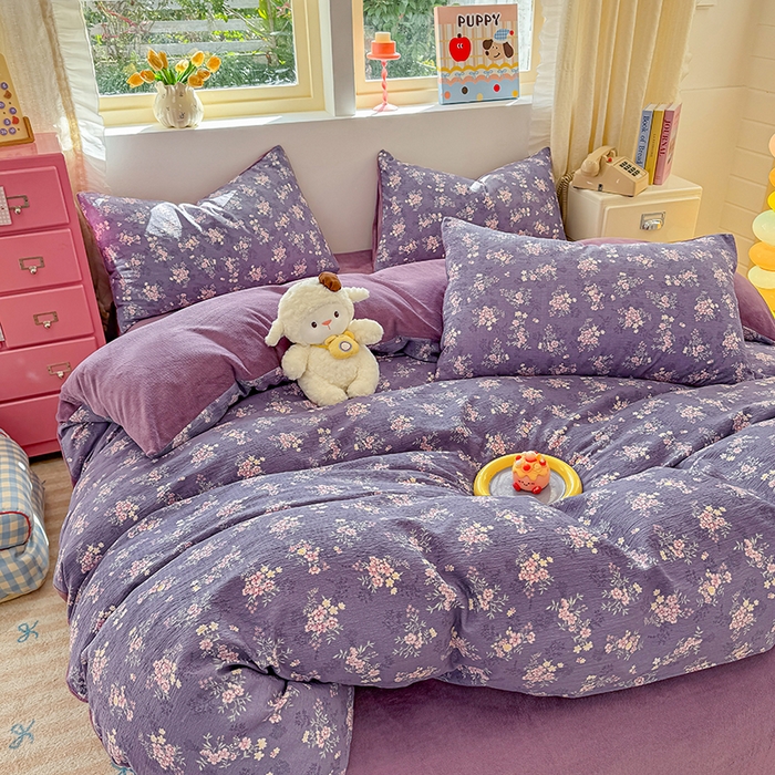 91家纺网 家纺一手货源 找家纺 壹号库家纺 2025新款皱皱纱舒暖绒四件套 豆蔻