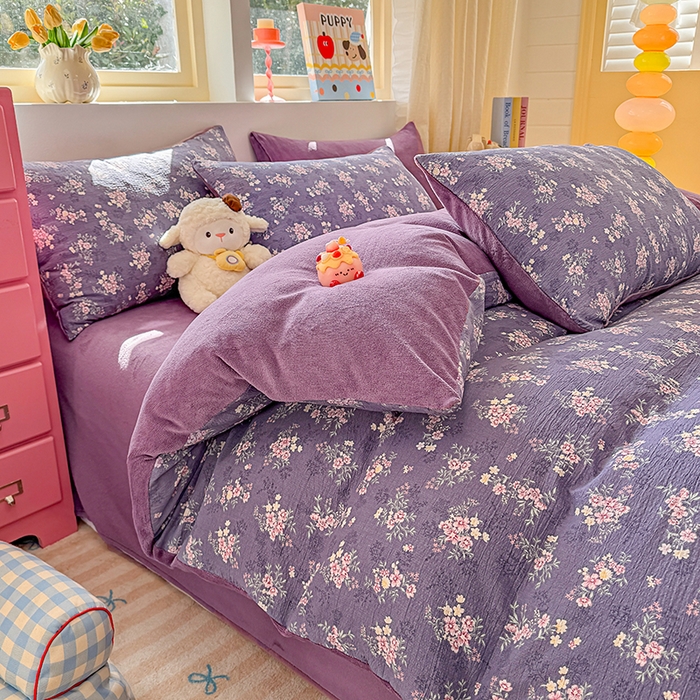 91家纺网 家纺一手货源 找家纺 壹号库家纺 2025新款皱皱纱舒暖绒四件套 豆蔻