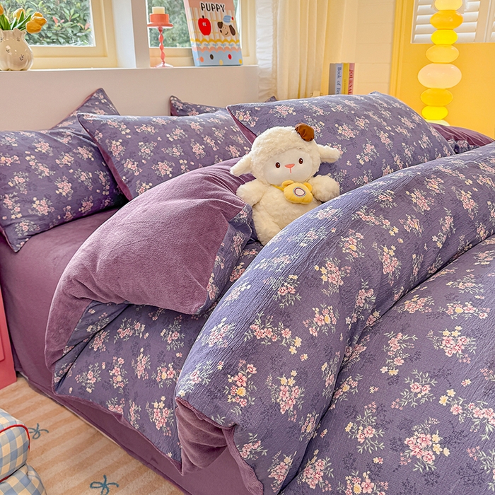 91家纺网 家纺一手货源 找家纺 壹号库家纺 2025新款皱皱纱舒暖绒四件套 豆蔻