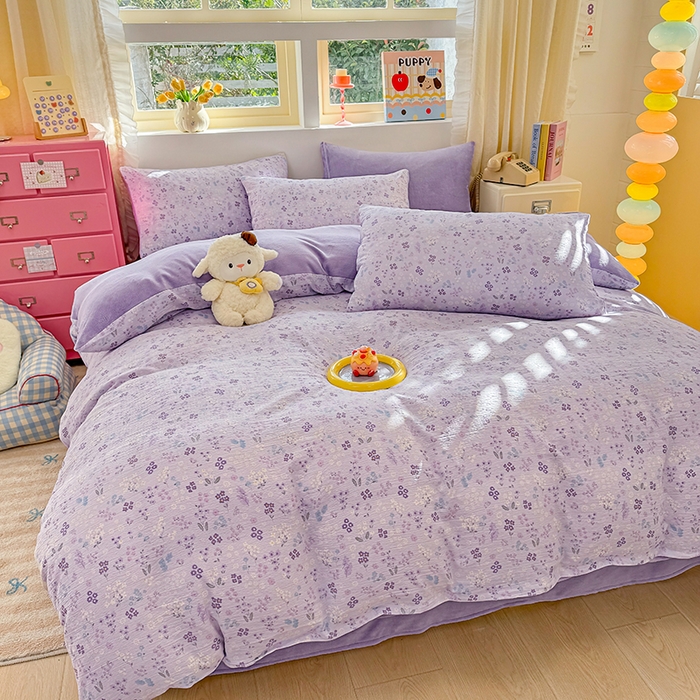 91家纺网 家纺一手货源 找家纺 壹号库家纺 2025新款皱皱纱舒暖绒四件套 丽莎