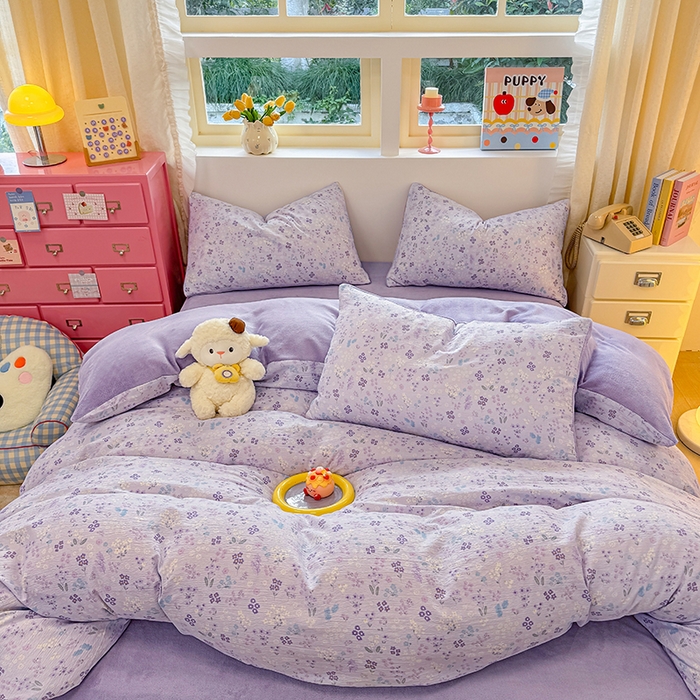 91家纺网 家纺一手货源 找家纺 壹号库家纺 2025新款皱皱纱舒暖绒四件套 丽莎