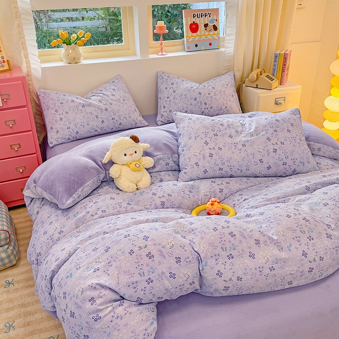 91家纺网 家纺一手货源 找家纺 壹号库家纺 2025新款皱皱纱舒暖绒四件套 丽莎