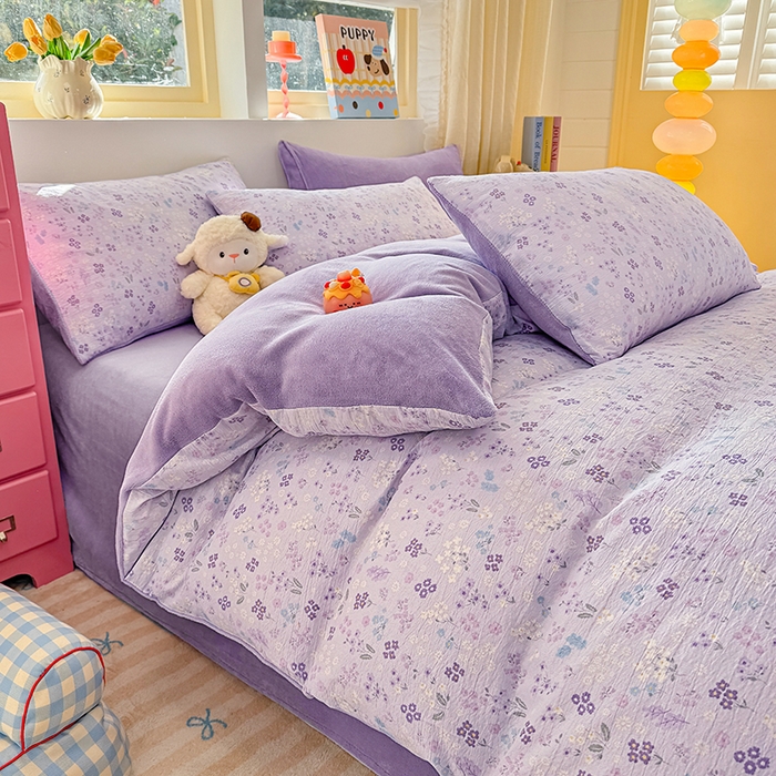 91家纺网 家纺一手货源 找家纺 壹号库家纺 2025新款皱皱纱舒暖绒四件套 丽莎