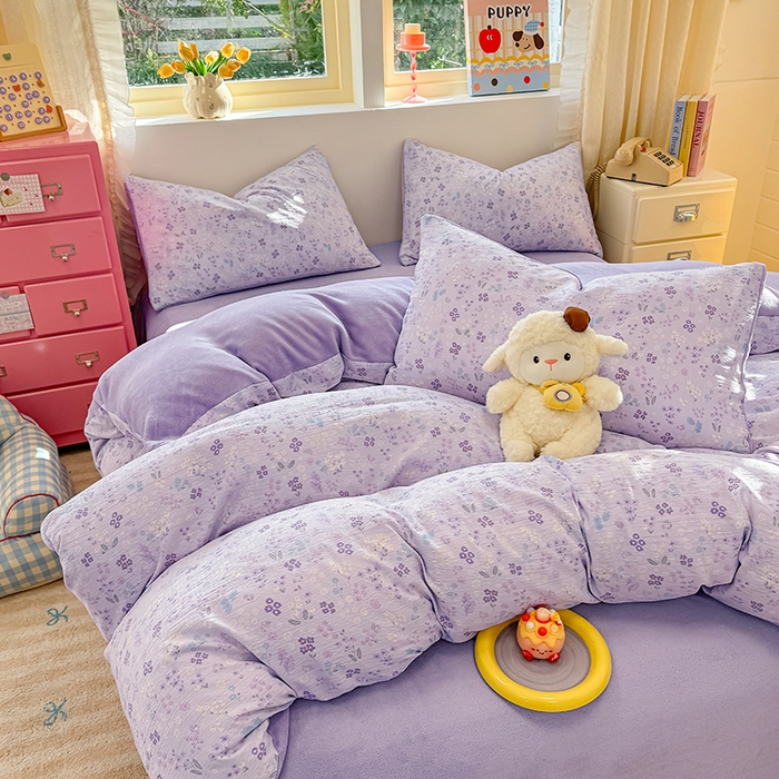 91家纺网 家纺一手货源 找家纺 壹号库家纺 2025新款皱皱纱舒暖绒四件套 丽莎