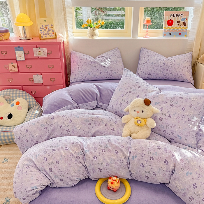 91家纺网 家纺一手货源 找家纺 壹号库家纺 2025新款皱皱纱舒暖绒四件套 丽莎