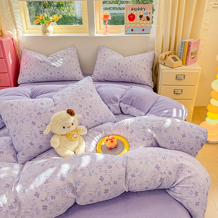 91家纺网 家纺一手货源 找家纺 壹号库家纺 2025新款皱皱纱舒暖绒四件套 丽莎