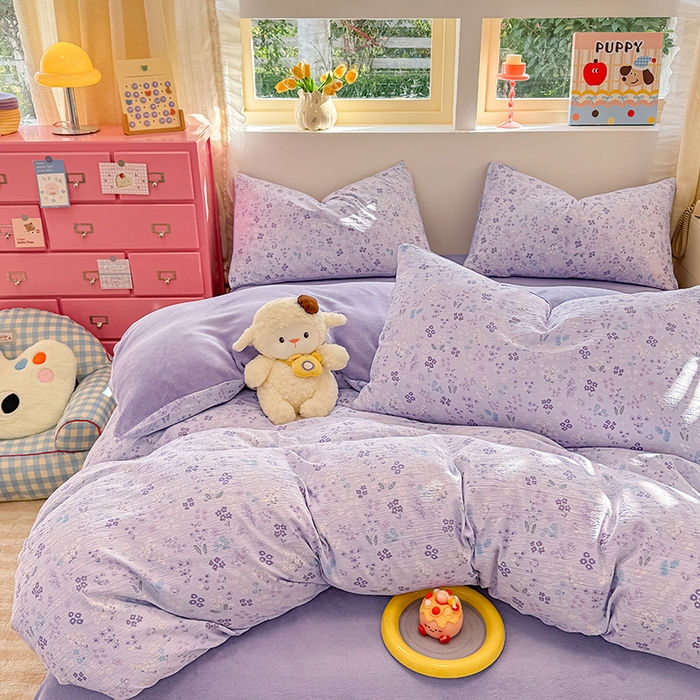 91家纺网 家纺一手货源 找家纺 壹号库家纺 2025新款皱皱纱舒暖绒四件套 丽莎