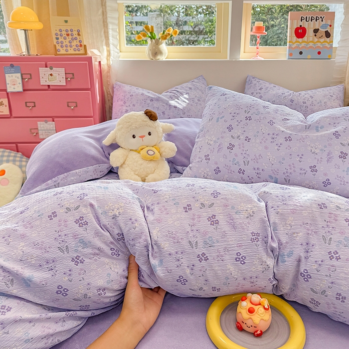 91家纺网 家纺一手货源 找家纺 壹号库家纺 2025新款皱皱纱舒暖绒四件套 丽莎