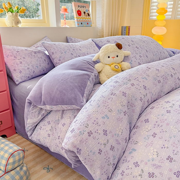 91家纺网 家纺一手货源 找家纺 壹号库家纺 2025新款皱皱纱舒暖绒四件套 丽莎