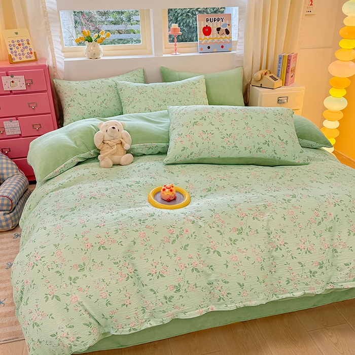 91家纺网 家纺一手货源 找家纺 壹号库家纺 2025新款皱皱纱舒暖绒四件套 木兮绿