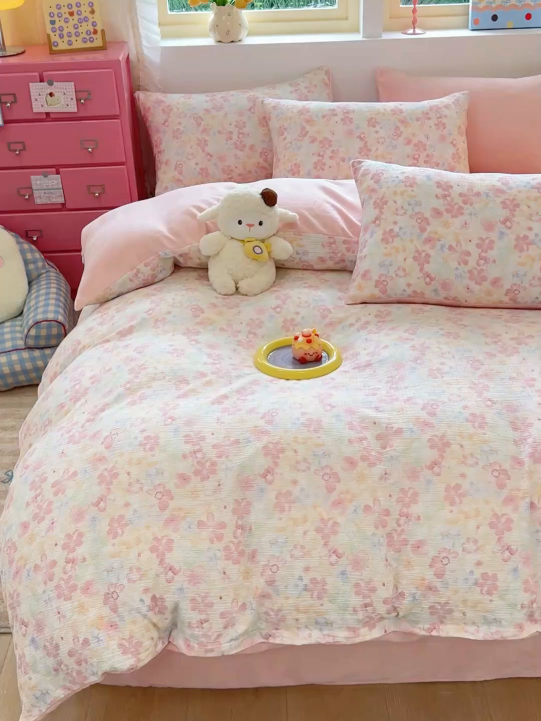 91家纺网 家纺一手货源 找家纺 壹号库家纺 2025新款皱皱纱舒暖绒四件套 十里桃花