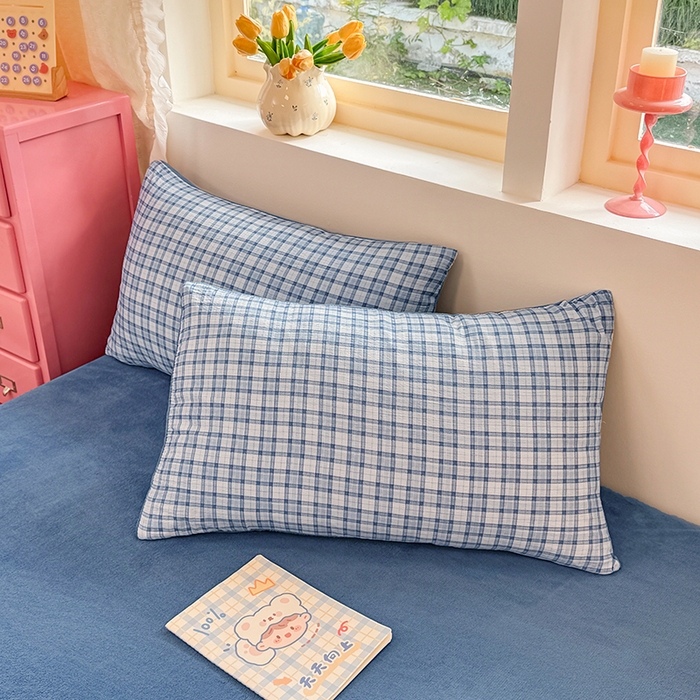 91家纺网 家纺一手货源 找家纺 壹号库家纺 2025新款皱皱纱舒暖绒四件套 无印兰格