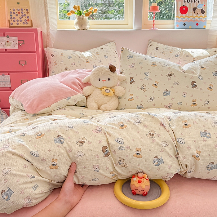 91家纺网 家纺一手货源 找家纺 壹号库家纺 2025新款皱皱纱舒暖绒四件套 西高地