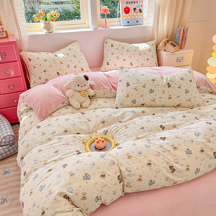 91家纺网 家纺一手货源 找家纺 壹号库家纺 2025新款皱皱纱舒暖绒四件套 西高地