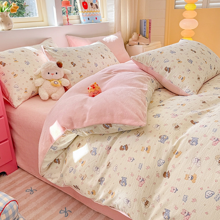 91家纺网 家纺一手货源 找家纺 壹号库家纺 2025新款皱皱纱舒暖绒四件套 西高地