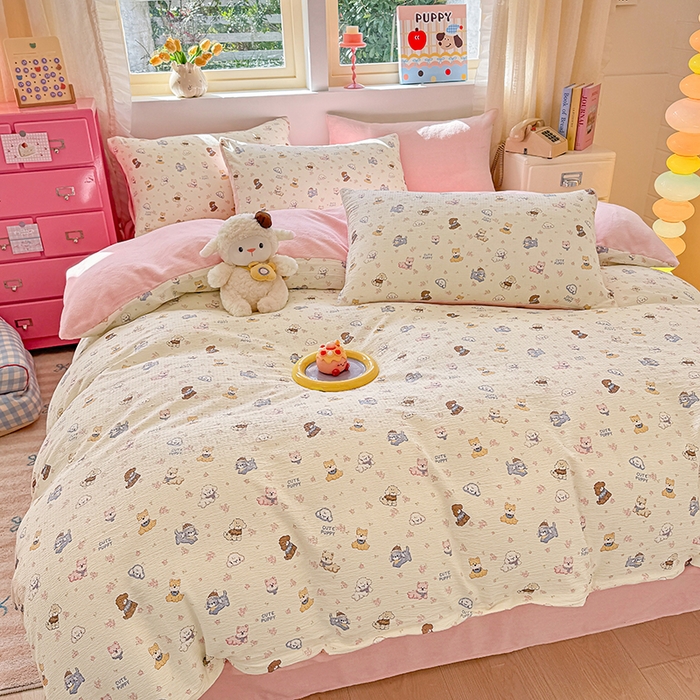 91家纺网 家纺一手货源 找家纺 壹号库家纺 2025新款皱皱纱舒暖绒四件套 西高地