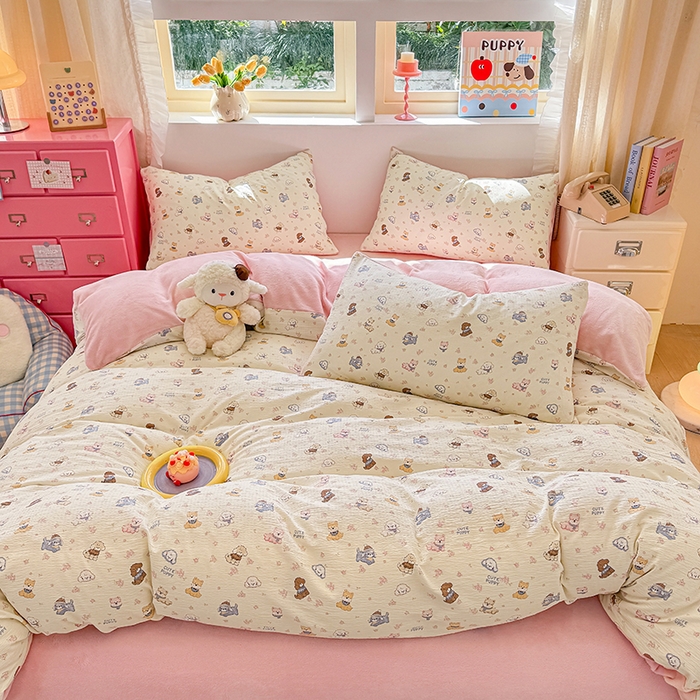 91家纺网 家纺一手货源 找家纺 壹号库家纺 2025新款皱皱纱舒暖绒四件套 西高地