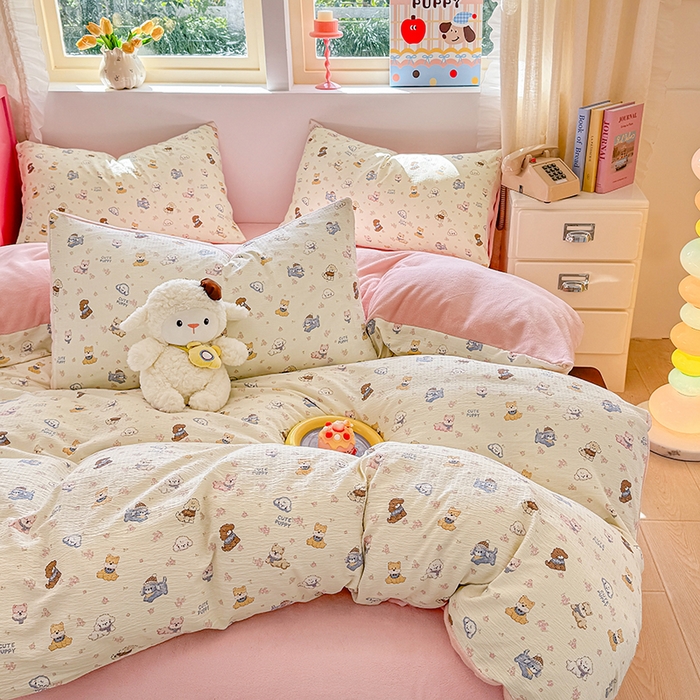 91家纺网 家纺一手货源 找家纺 壹号库家纺 2025新款皱皱纱舒暖绒四件套 西高地