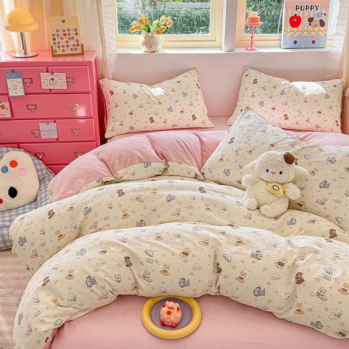 91家纺网 家纺一手货源 找家纺 壹号库家纺 2025新款皱皱纱舒暖绒四件套 西高地