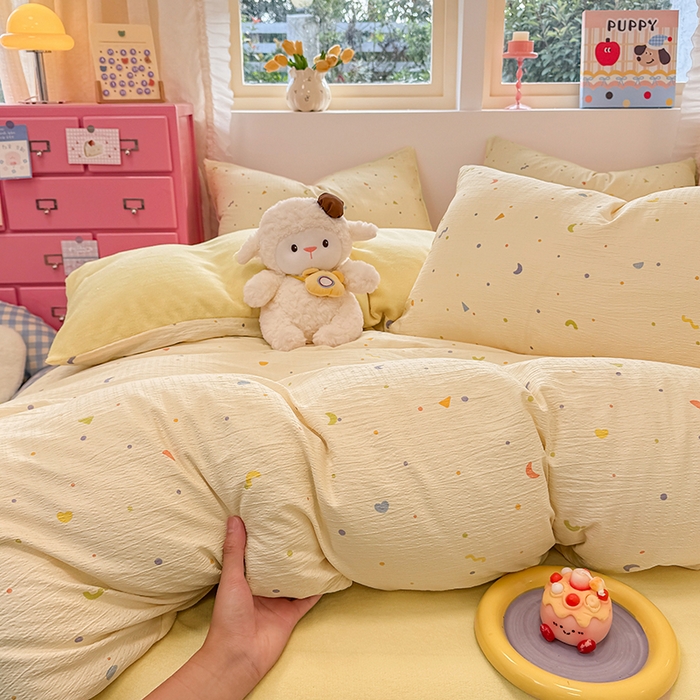 91家纺网 家纺一手货源 找家纺 壹号库家纺 2025新款皱皱纱舒暖绒四件套 芝士奶酪