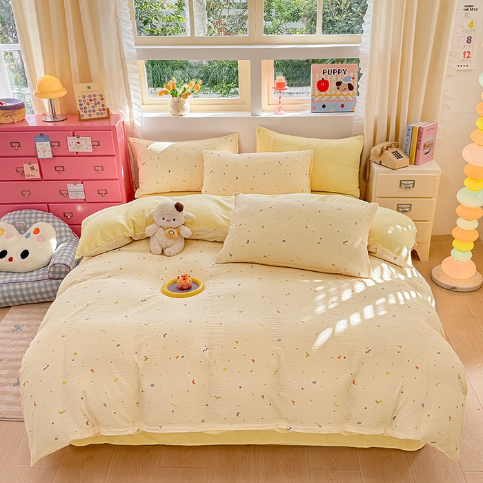 壹号库家纺 2025新款皱皱纱舒暖绒四件套 芝士奶酪