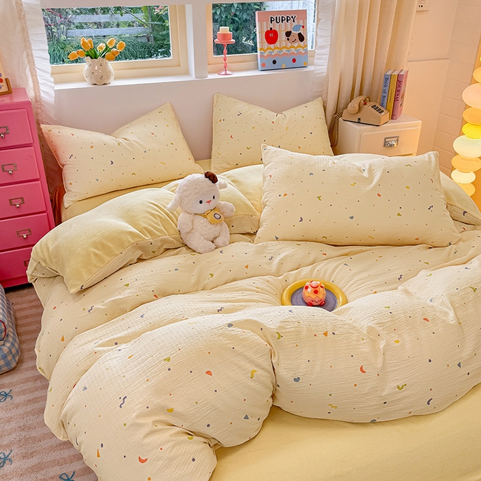 91家纺网 家纺一手货源 找家纺 壹号库家纺 2025新款皱皱纱舒暖绒四件套 芝士奶酪