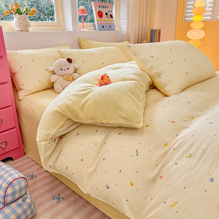 91家纺网 家纺一手货源 找家纺 壹号库家纺 2025新款皱皱纱舒暖绒四件套 芝士奶酪