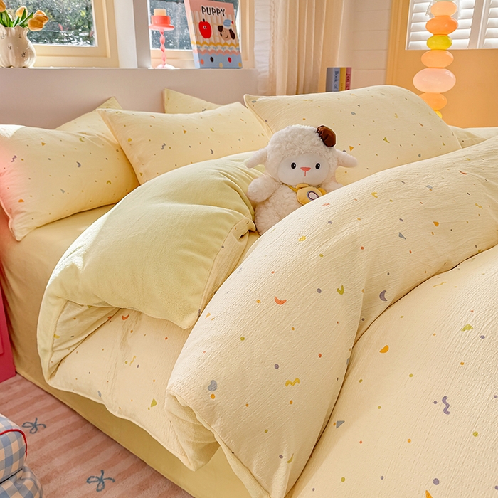 91家纺网 家纺一手货源 找家纺 壹号库家纺 2025新款皱皱纱舒暖绒四件套 芝士奶酪