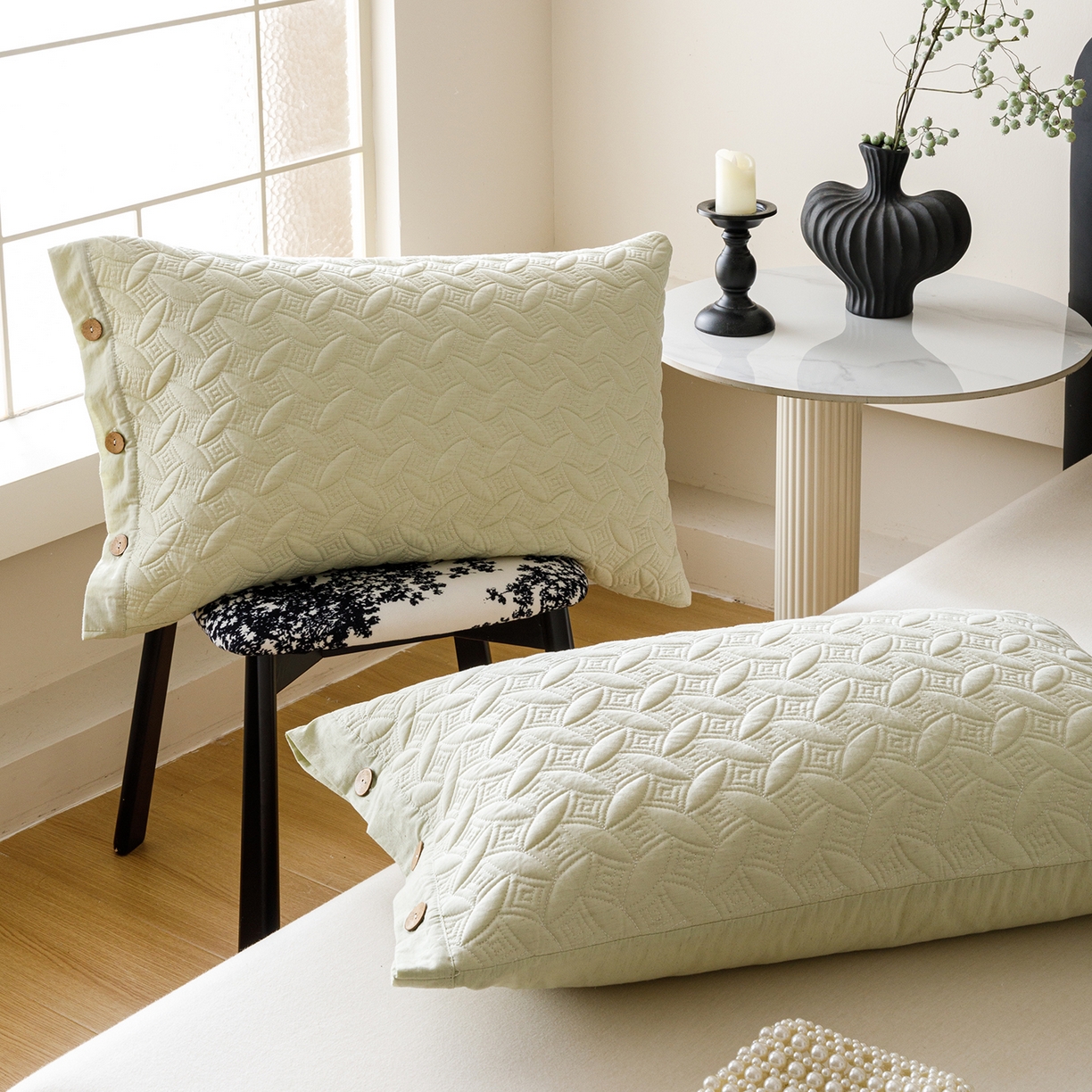 91家纺网 家纺一手货源 找家纺 爱港家纺 2025新款纯色棉麻亚麻枕套加厚绗缝夹棉双面高级枕头套 棉麻-柔绿