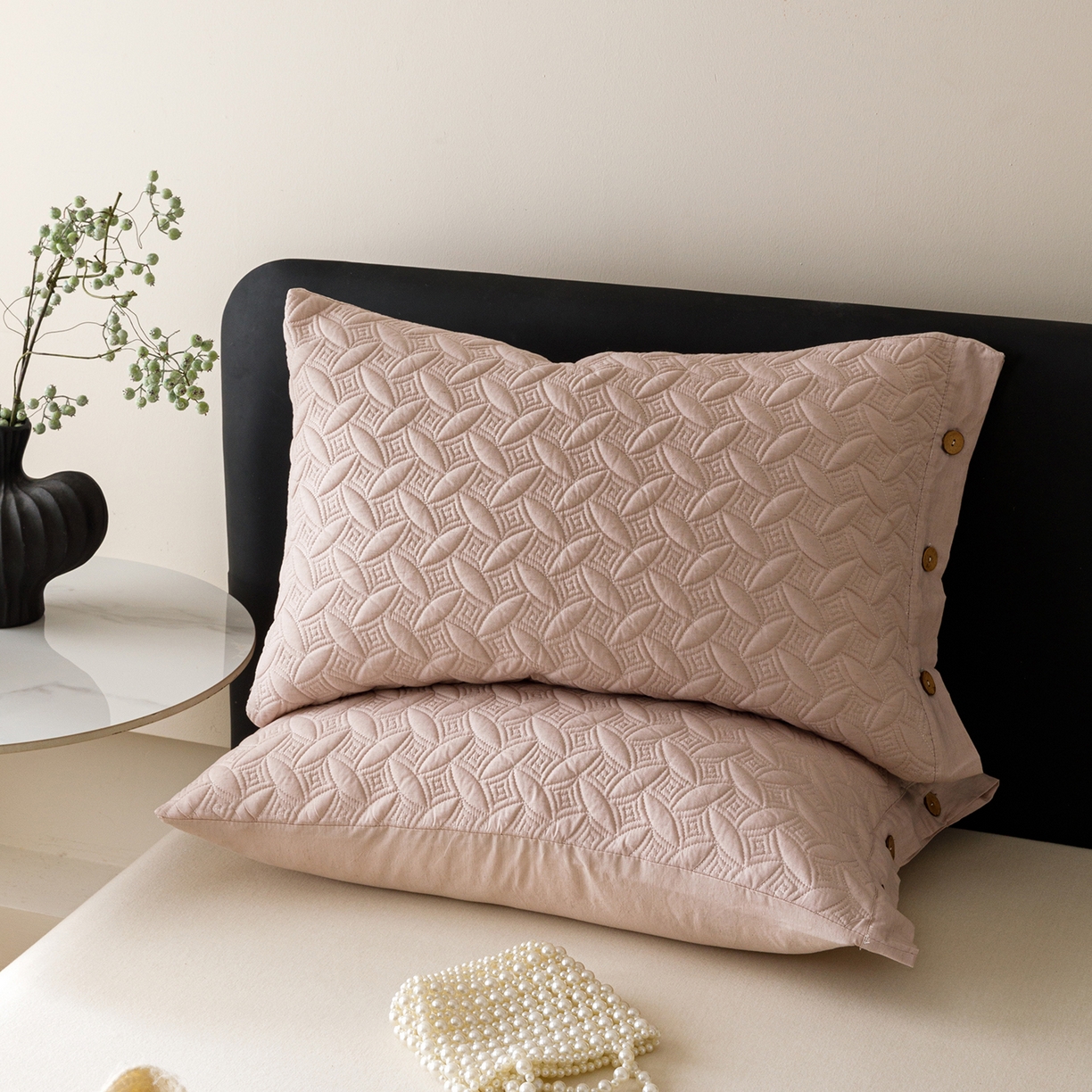 91家纺网 家纺一手货源 找家纺 爱港家纺 2025新款纯色棉麻亚麻枕套加厚绗缝夹棉双面高级枕头套 棉麻-檀粉