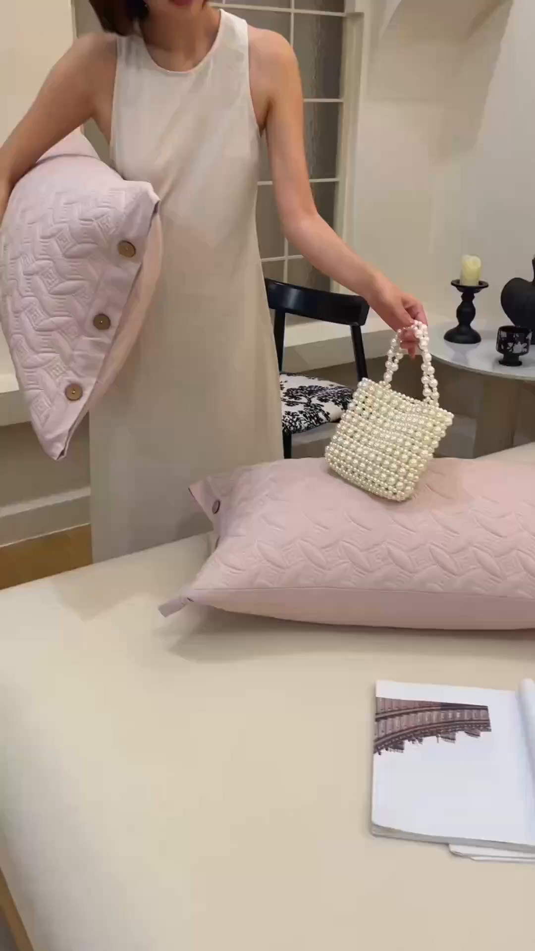 91家纺网 家纺一手货源 找家纺 爱港家纺 2025新款纯色棉麻亚麻枕套加厚绗缝夹棉双面高级枕头套 棉麻-檀粉