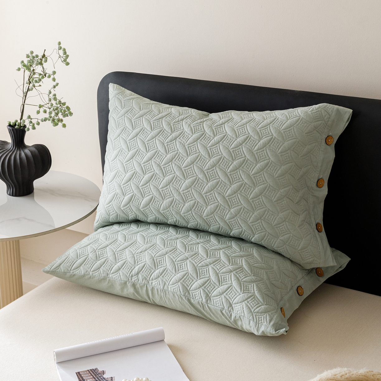 91家纺网 家纺一手货源 找家纺 爱港家纺 2025新款纯色棉麻亚麻枕套加厚绗缝夹棉双面高级枕头套 棉麻-雾兰