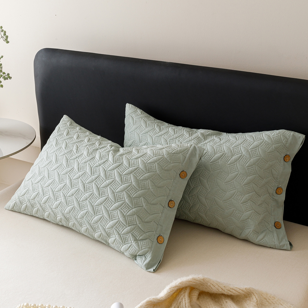 91家纺网 家纺一手货源 找家纺 爱港家纺 2025新款纯色棉麻亚麻枕套加厚绗缝夹棉双面高级枕头套 棉麻-雾兰