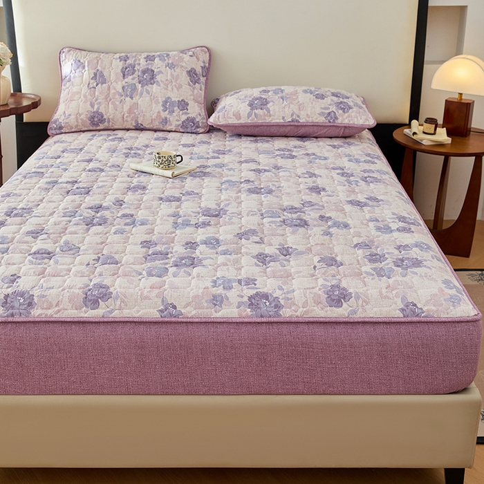 91家纺网 家纺一手货源 找家纺 圣比熊 2025新款原麻夹棉床笠机洗家用防滑透气四季款加厚床罩床垫床单保护套三件套 东方墨兰