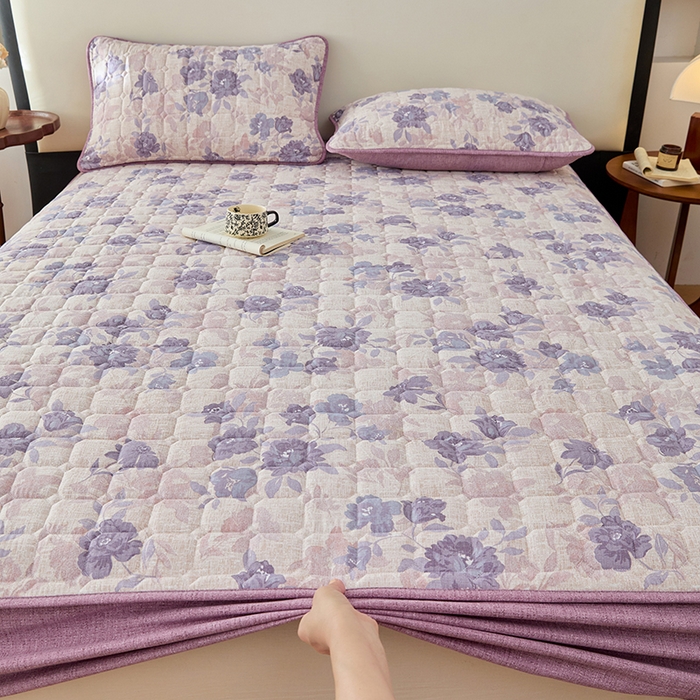 91家纺网 家纺一手货源 找家纺 圣比熊 2025新款原麻夹棉床笠机洗家用防滑透气四季款加厚床罩床垫床单保护套三件套 东方墨兰