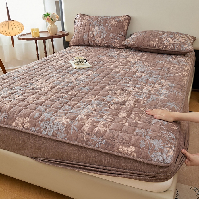 圣比熊 2025新款原麻夹棉床笠机洗家用防滑透气四季款加厚床罩床垫床单保护套三件套 金枝玉叶