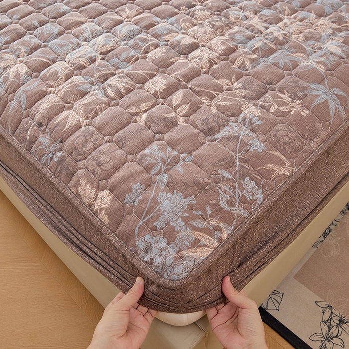 91家纺网 家纺一手货源 找家纺 圣比熊 2025新款原麻夹棉床笠机洗家用防滑透气四季款加厚床罩床垫床单保护套三件套 金枝玉叶