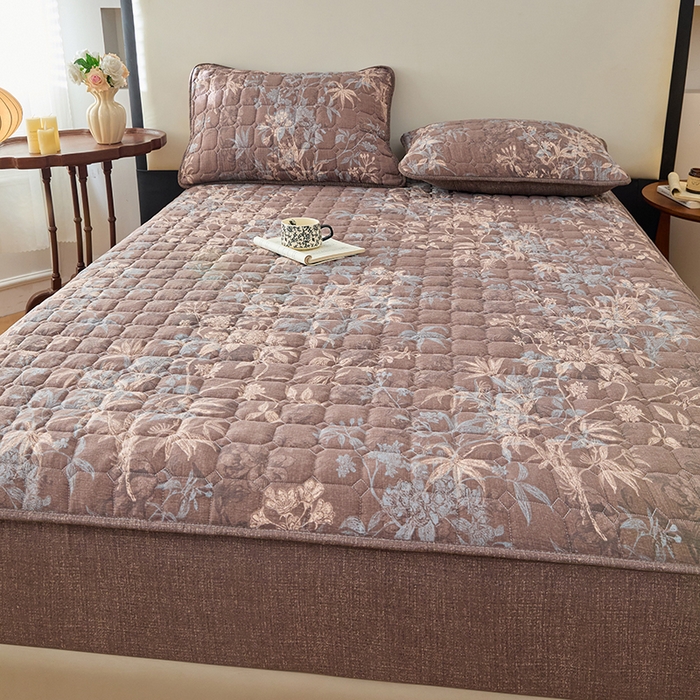 91家纺网 家纺一手货源 找家纺 圣比熊 2025新款原麻夹棉床笠机洗家用防滑透气四季款加厚床罩床垫床单保护套三件套 金枝玉叶